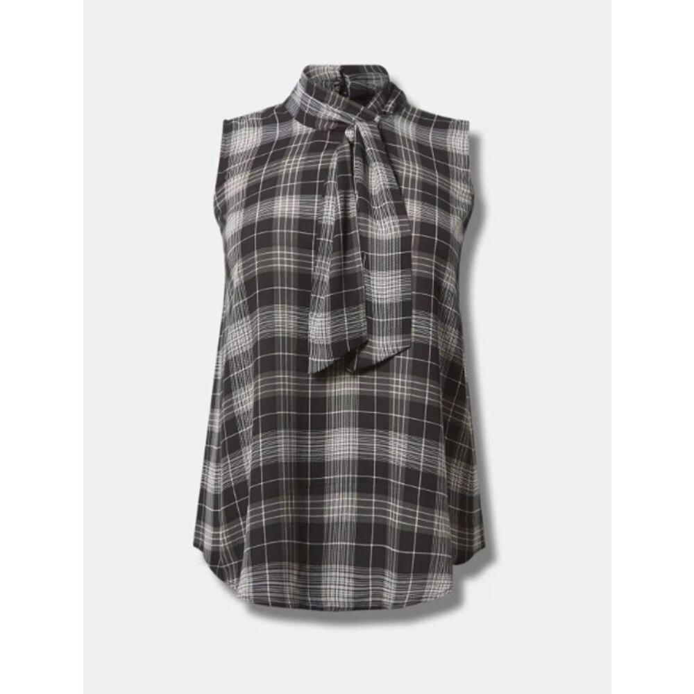 Torrid Womens Plus Size Georgette Tie Neck Sleeveless Plaid Blouse Size 1 1X New